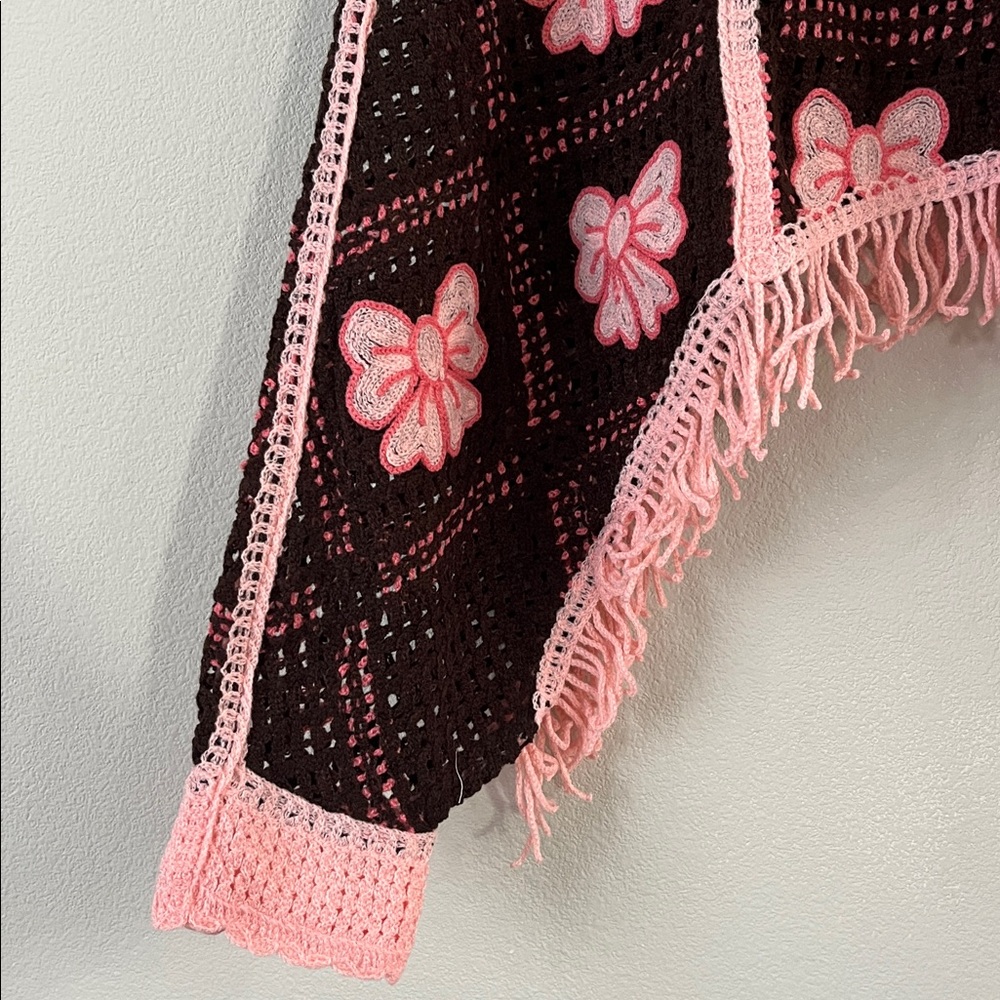 House of Harlow Pink Bow Crochet Poncho Free Size Coquette - Picture 2 of 8
